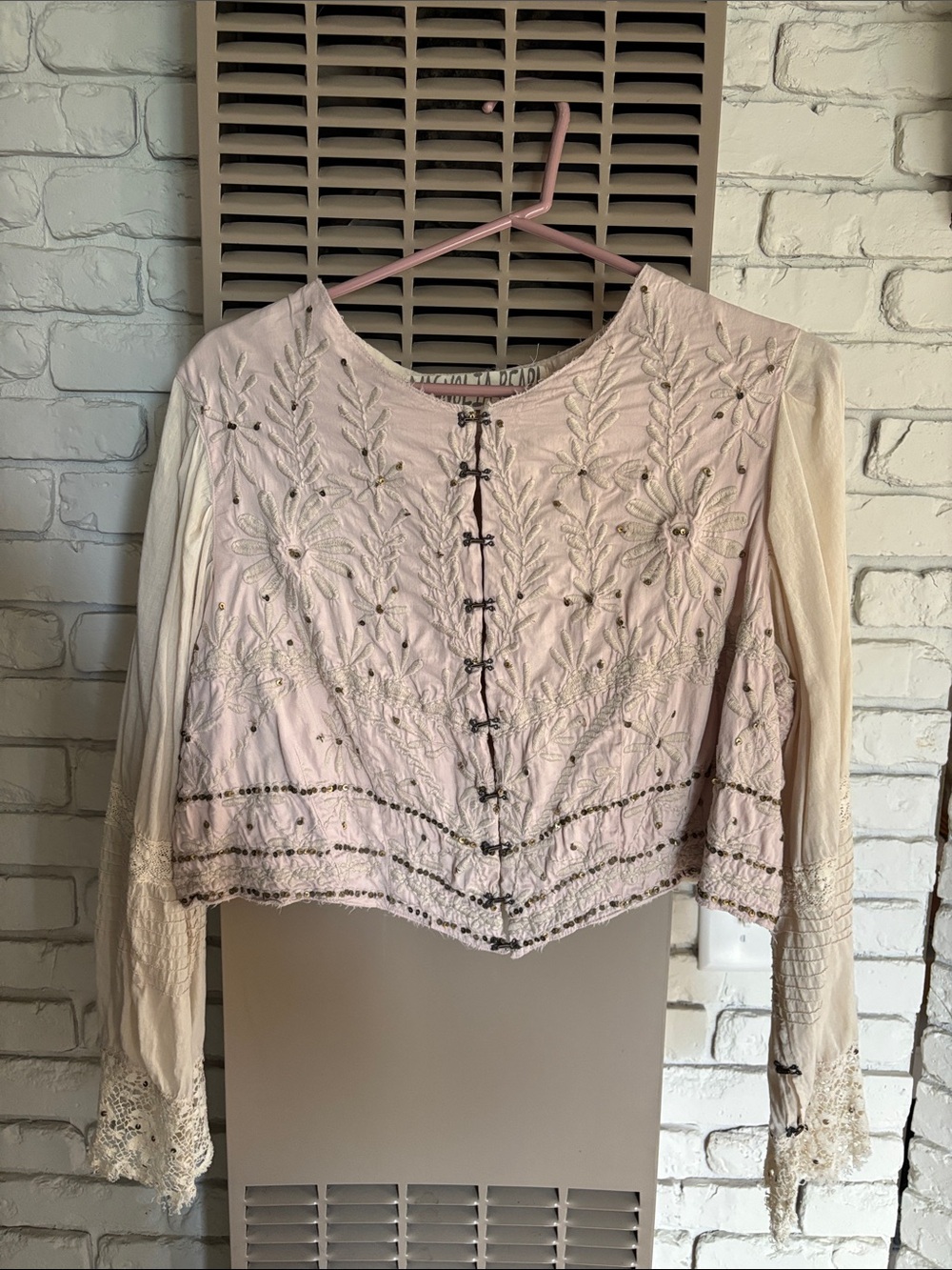 Magnolia Pearl Pale Pink Embroidered Long Sleeve Top